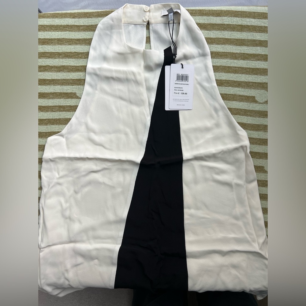Reiss Sleeveless Blouse with Black Stripe, Size S